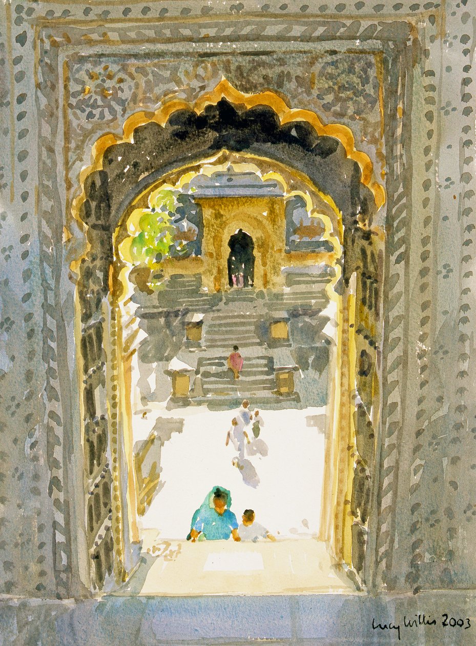 Maheshwar-templet, 2003 (wc på papper) av Lucy Willis