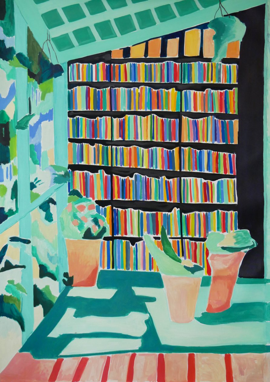 Libary, 2023 (olja på duk) av Lucy Smallbone