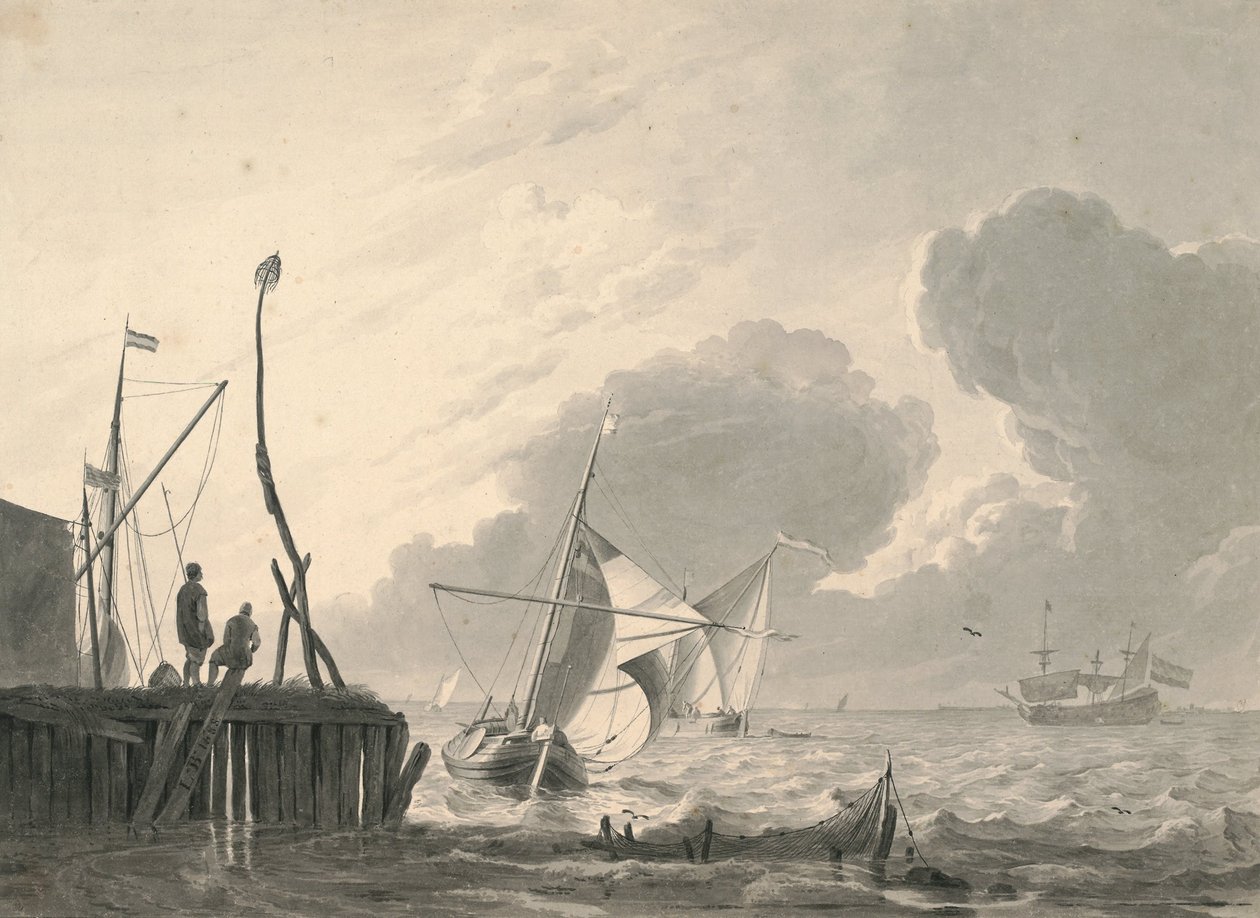 Harbor on the Sea in Gathering Thunderstorm av Ludolf Bakhuizen