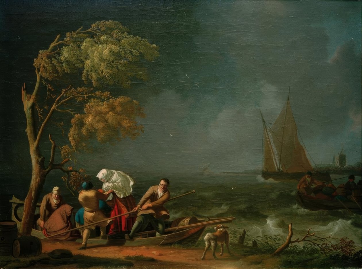 Färjan i en storm av Ludolf Backhuysen