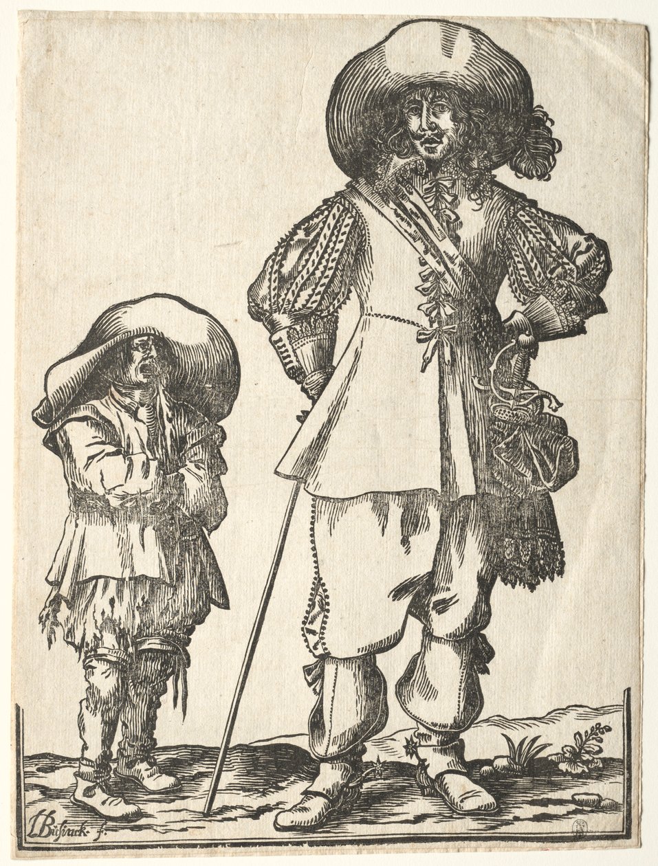 Stående kavaljer och tiggarpojke. av Ludolph Büsinck
