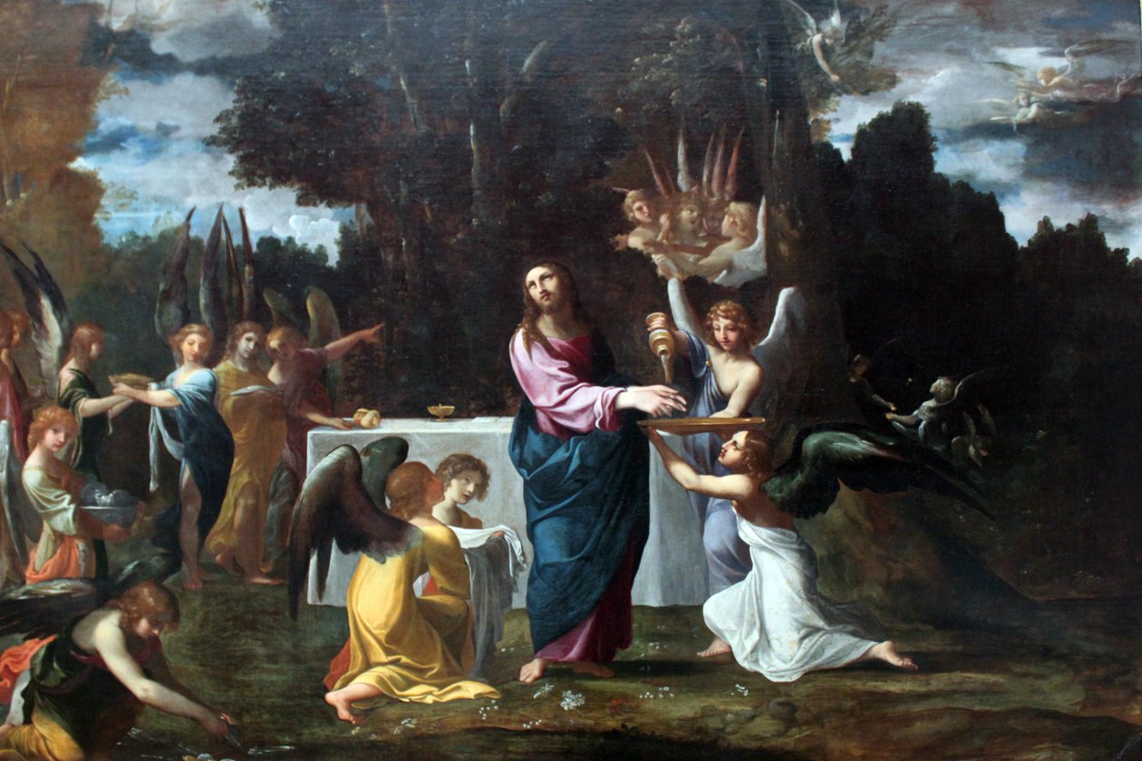 Jesus i öknen, betjänad av änglar av Ludovico Carracci