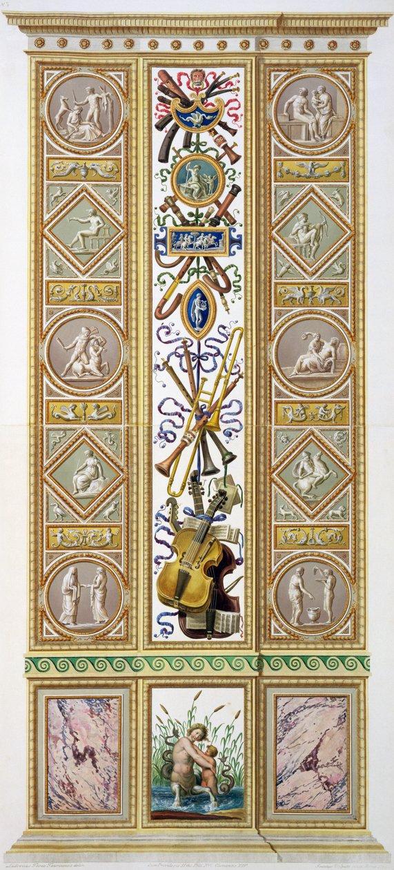 Panel från Raphael Loggia i Vatikanen, graverad av Ioannes Volpato, ca 1770 (kopparplåtsgravyr senare handfärgad) av Ludovicus Tesio Taurinensis