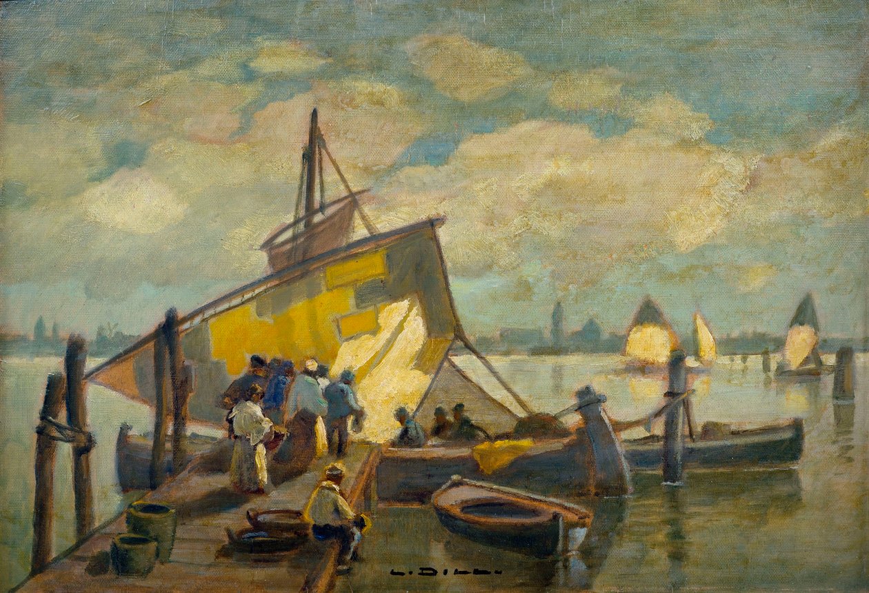 Arrival of the fishing boat av Ludwig Dill