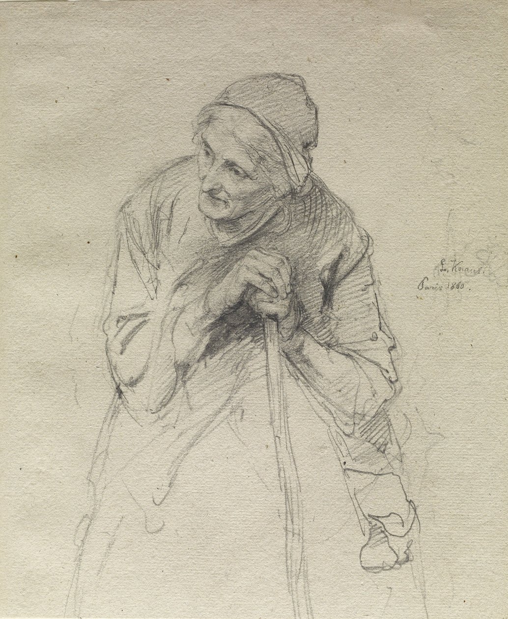Old Woman Leaning on a Stick av Ludwig Knaus
