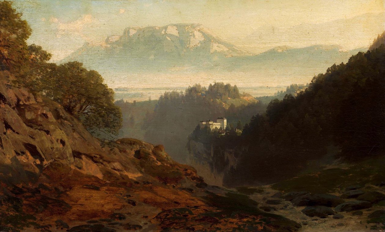 Mountain landscape with a castle.  av Ludwig Willroider