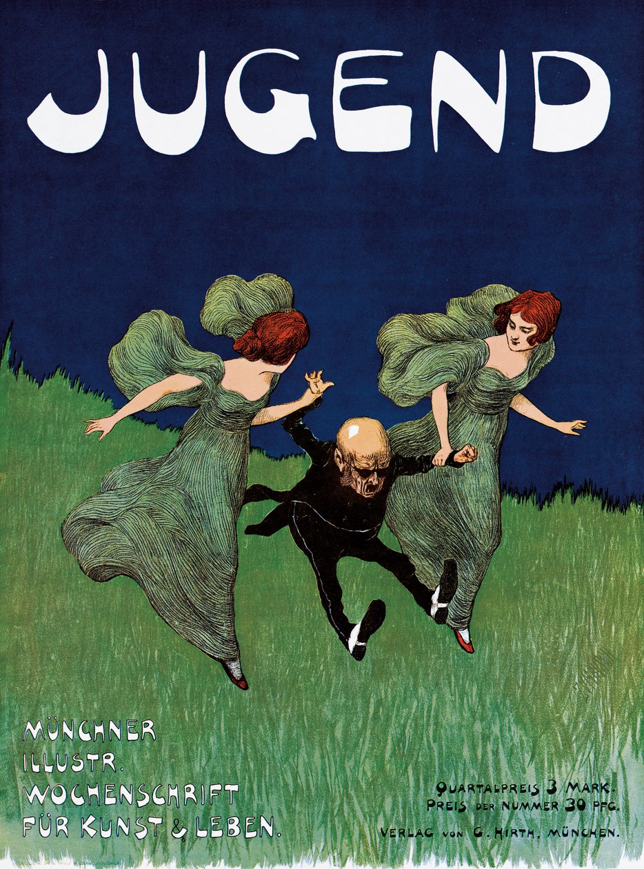 Affisch som annonserar tidningen "Jugend". av Ludwig von Zumbusch