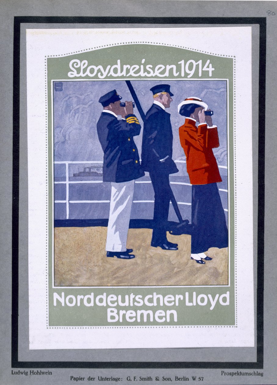 Affisch som visar kryssningsfartygets däck av Ludwig Hohlwein