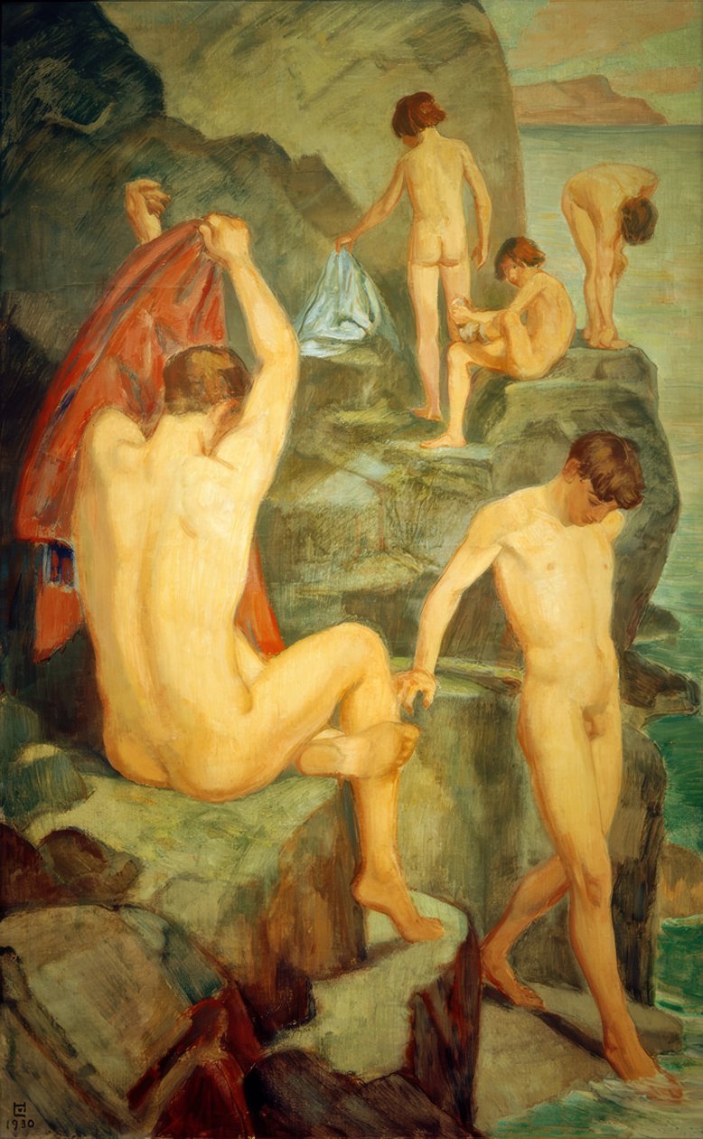 Badande på den svarta klippan av Ludwig von Hofmann