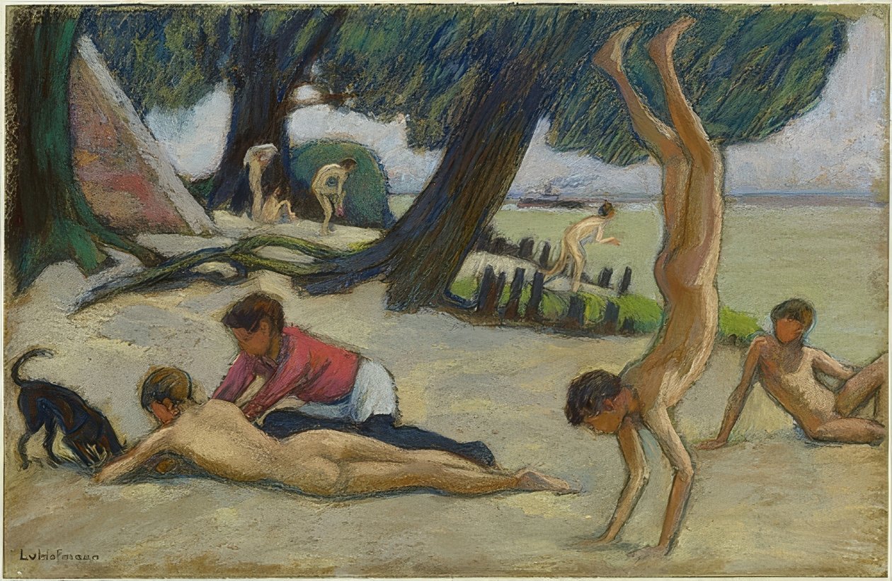 Pojkar på stranden. Omkring 1895 av Ludwig von Hofmann