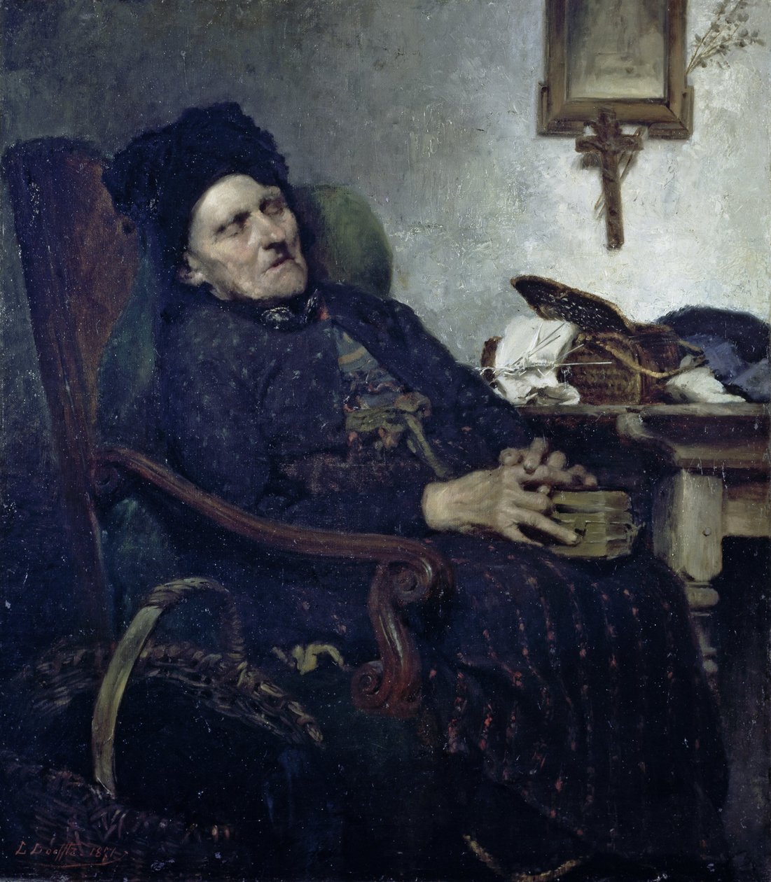 Gammal kvinna i interiör av Ludwig von Löfftz