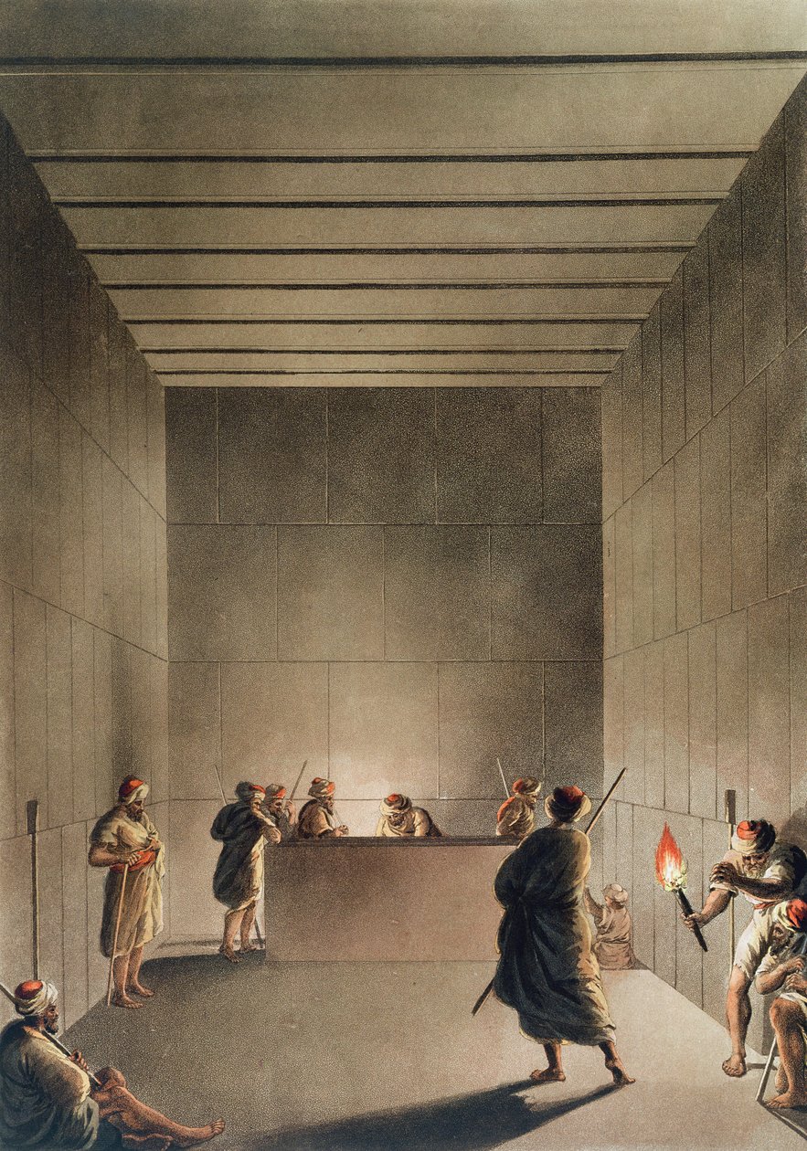 Chamber and Sarcophagus in the Great Pyramid of Giza, skylt 6 från "Views in Egypt", graverad av Thomas Milton (1743-1827) pub. av Robert Bowyer (1758-1834) 1801 (akvatint) av Luigi Mayer
