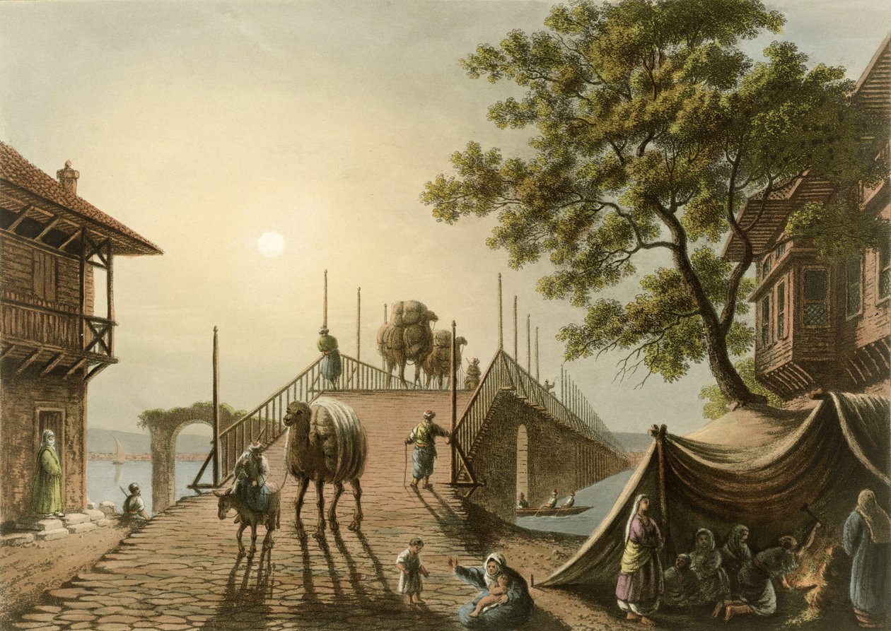 Ponte Piccolo i Rumänien, tavla 9 från "Views in the Ottoman Dominions", utgiven av R. Bowyer, 1809 (akvatint). av Luigi Mayer