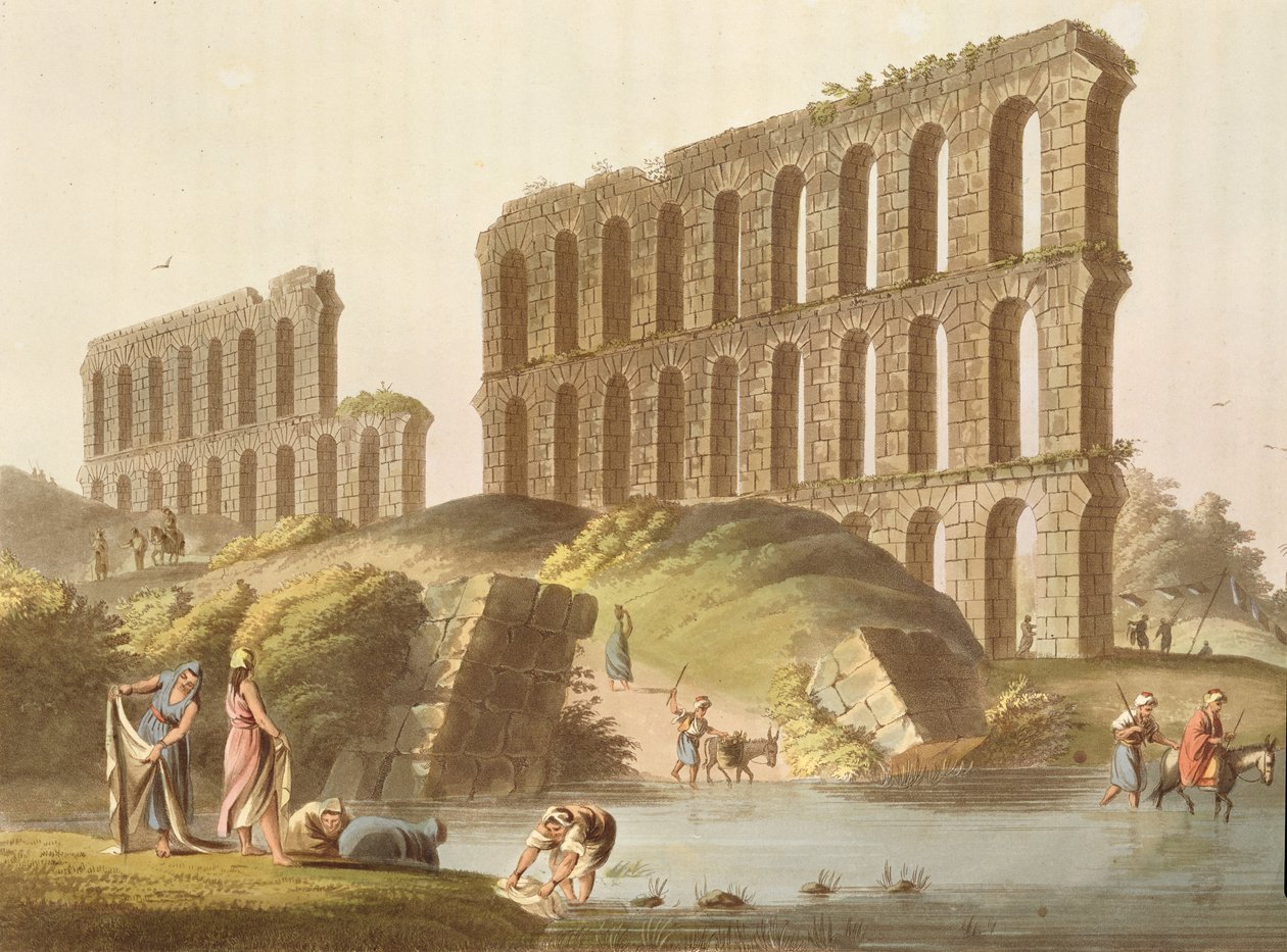 Ruinerna av den stora akvedukten i det antika Kartago, skylt 23 från "Views in the Ottoman Empire", pub. av Robert Bowyer (1758-1834) 1803 (akvatint) av Luigi Mayer