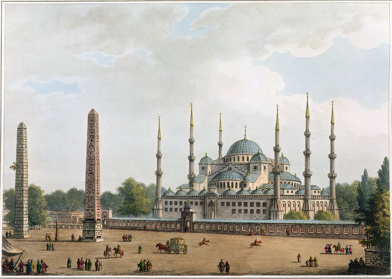 Sultan Achmets moské i Konstantinopel, tavla 2 från "Views in the Ottoman Dominions", utgiven av R. Bowyer, 1810 (akvatint). av Luigi Mayer