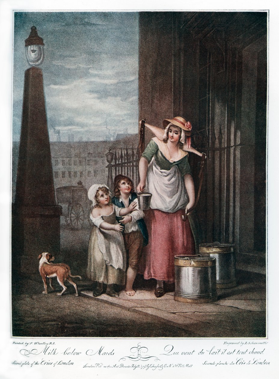 Mjölk under pigor, 1793. av Luigi Schiavonetti