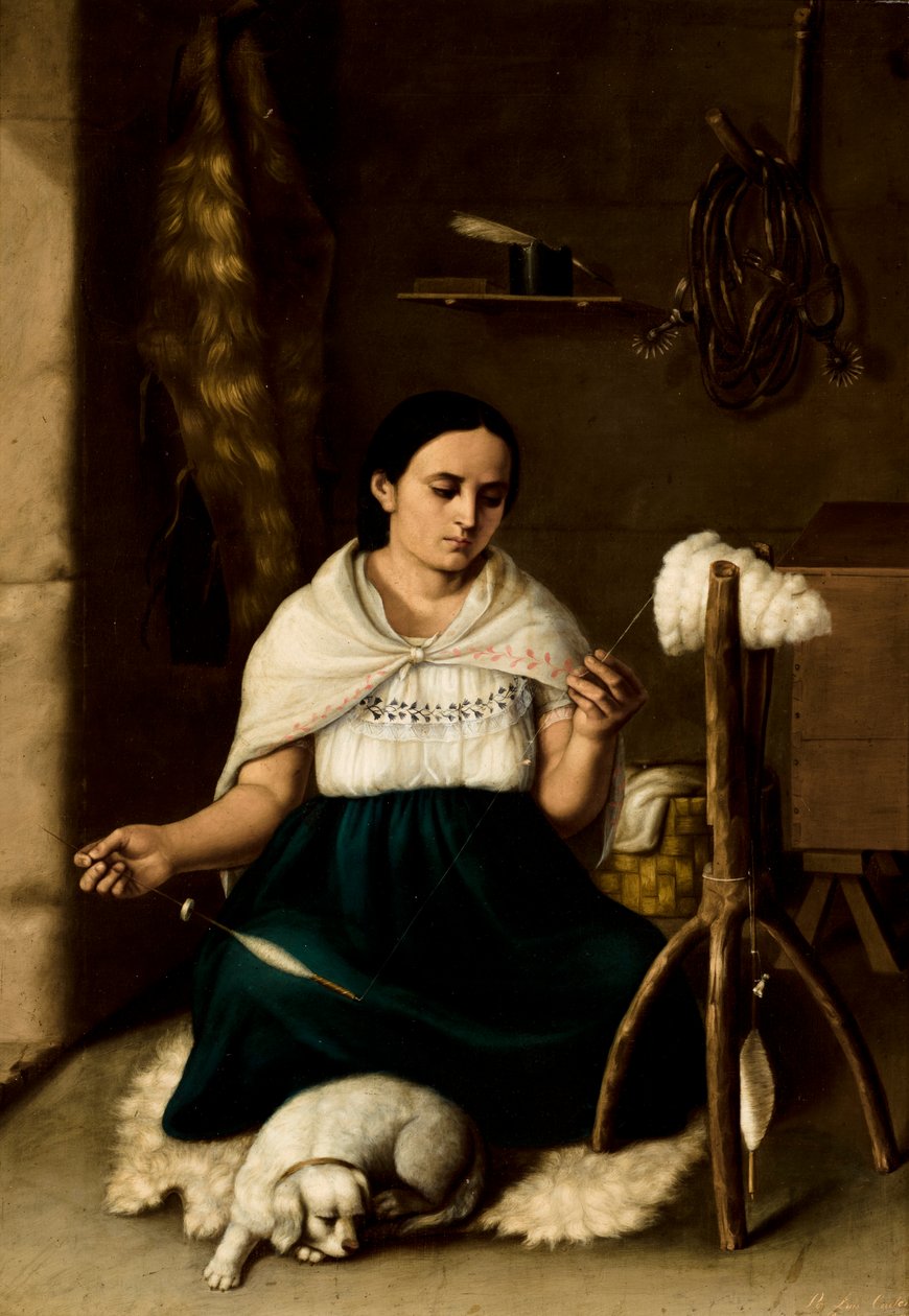 Kvinna som spinner (Hilandera), 1859 av Luis Cadena