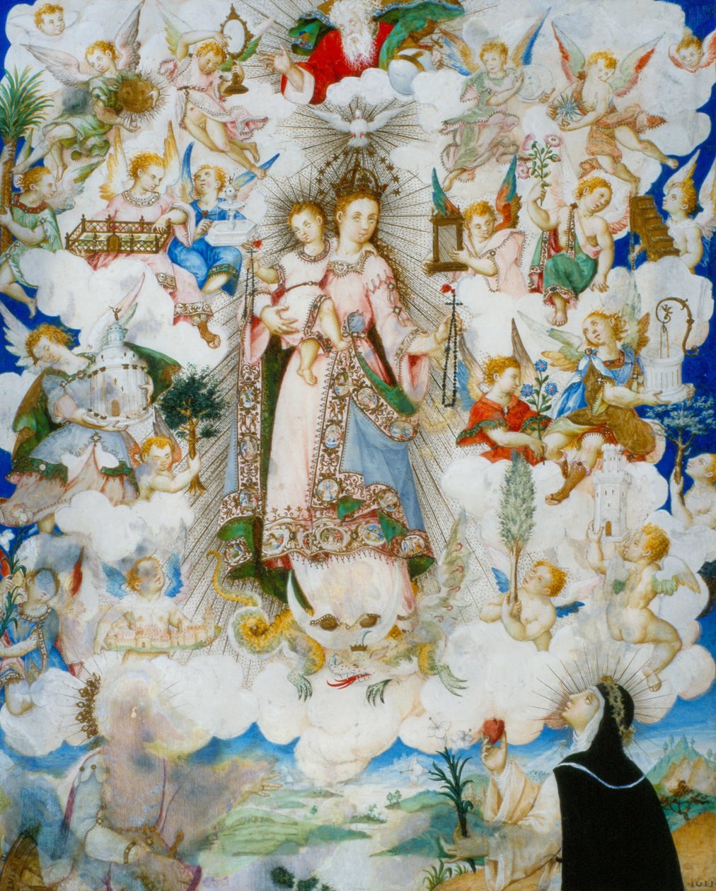 The Virgin of the Rosary with Saint Catherine of Alexandria and Saint Catherine of Sienna av Luis Lagarto