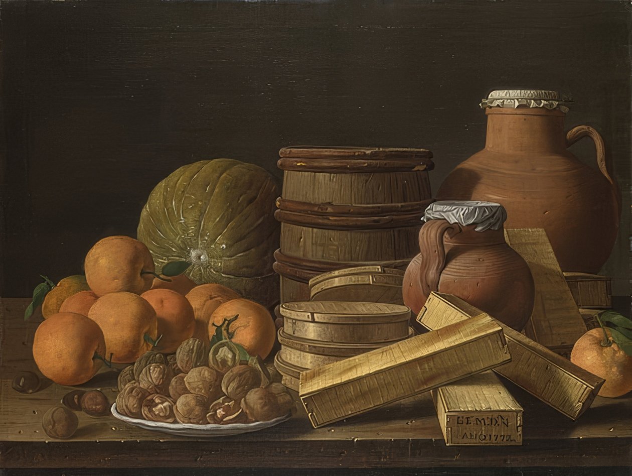 Stilleben med apelsiner och valnötter. 1772 av Luis Egidio Melendez