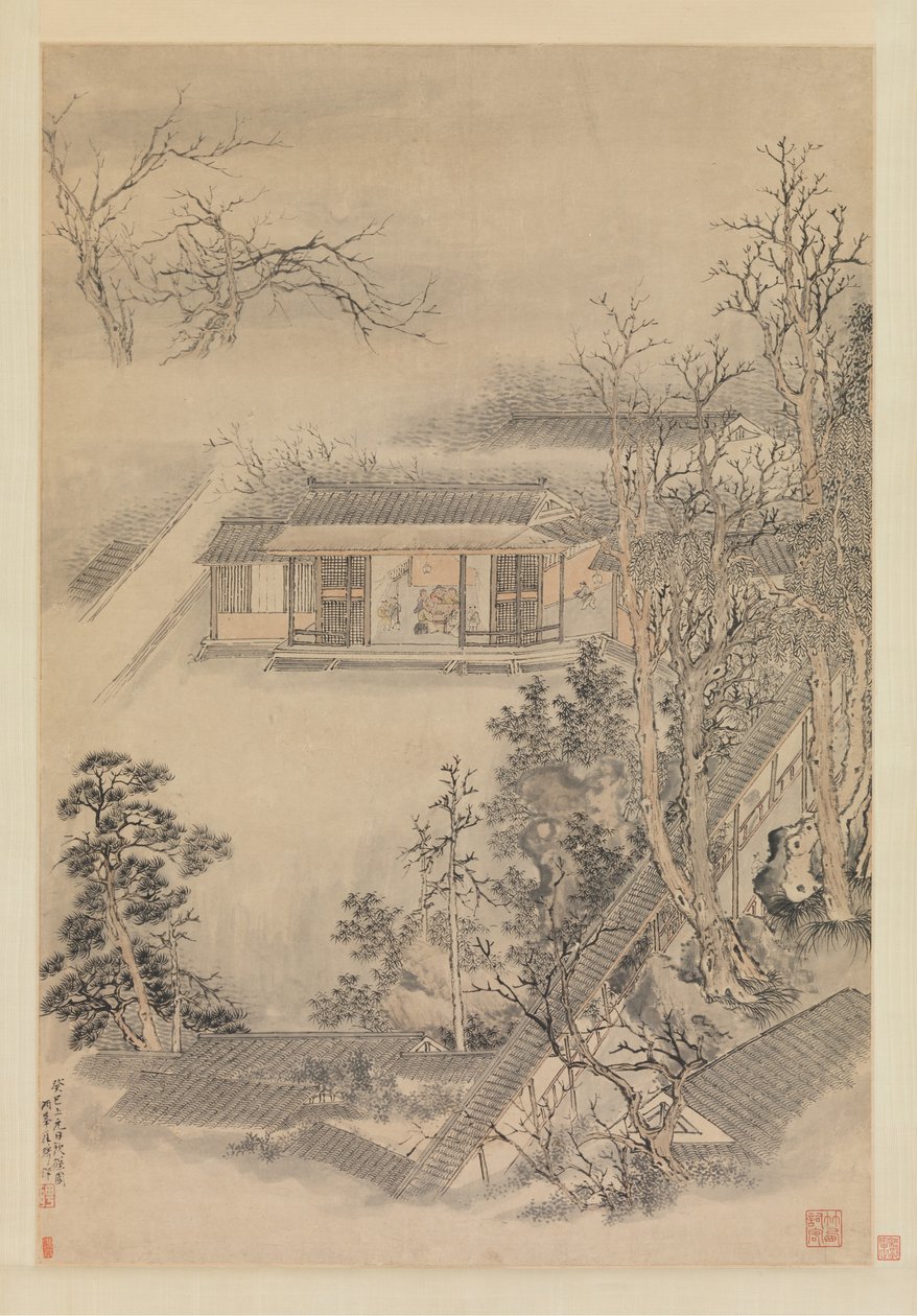 Dricker i bambuträdgården, 1773. av Luo Ping