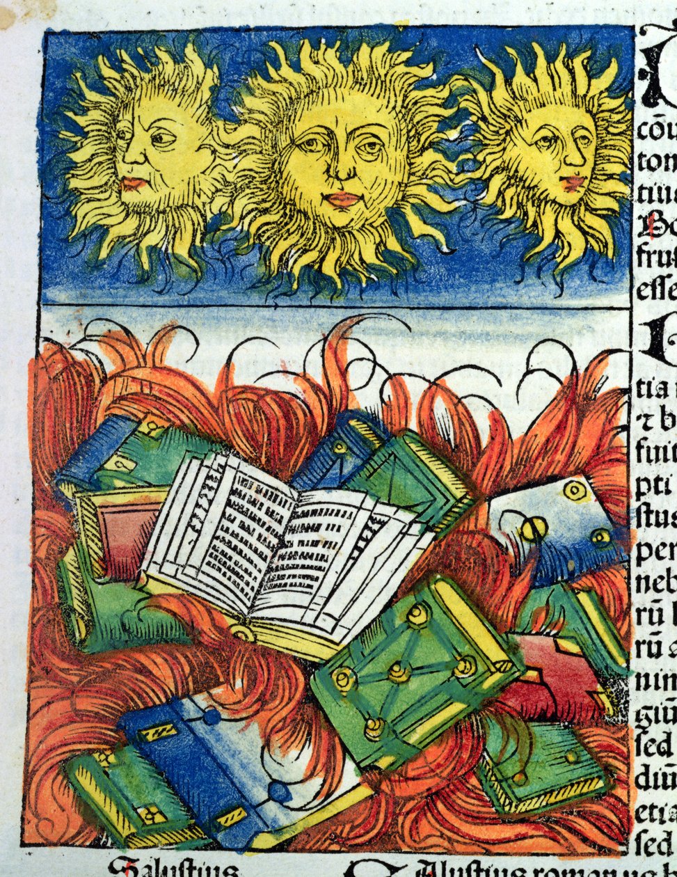 Autodafe of Books in the Medeltiden, illustration från 
