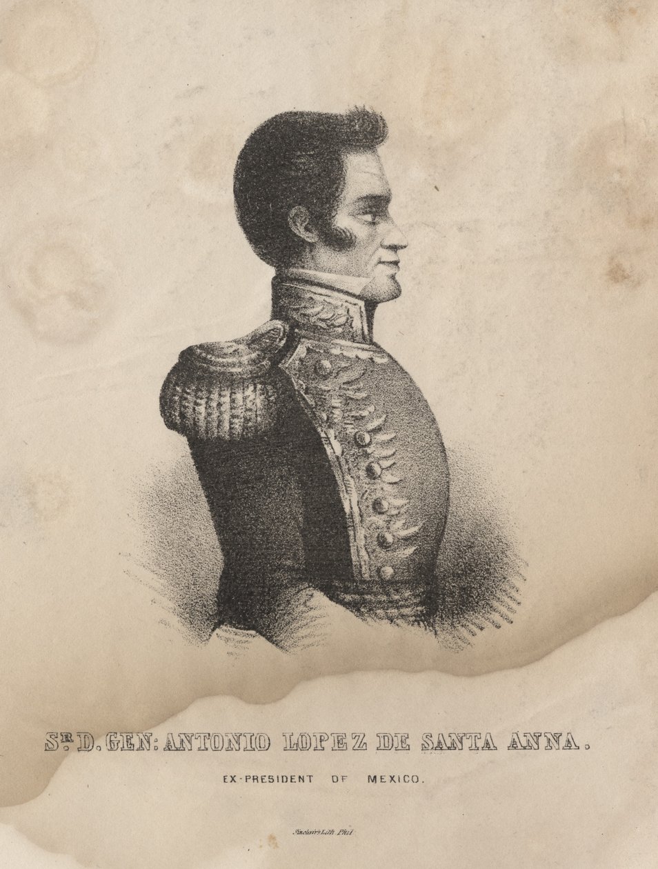 Sr. D. General Antonio Lopez de Santa Anna, lito av Thomas Sinclair av M. Schmitz