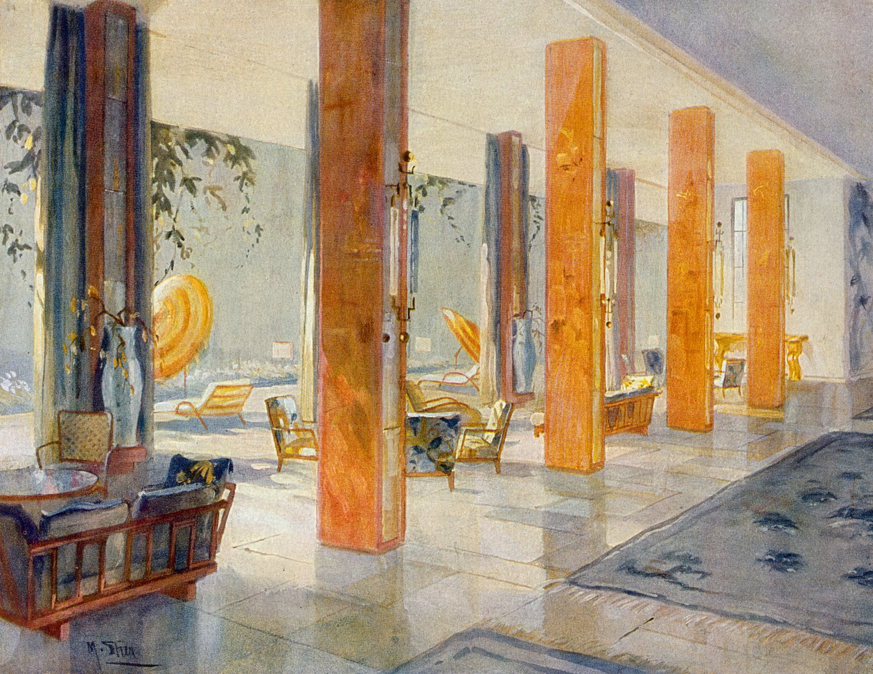 Trädgårdshall på ett hotell, 1929 av M. Stier