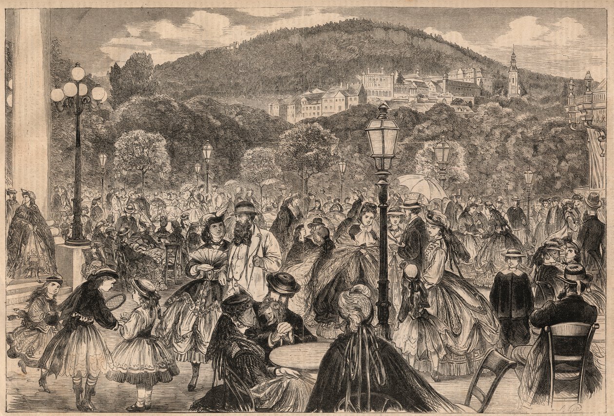 Tyskland Baden Baden 1865 : strandpromenad. av M. after Pietsch