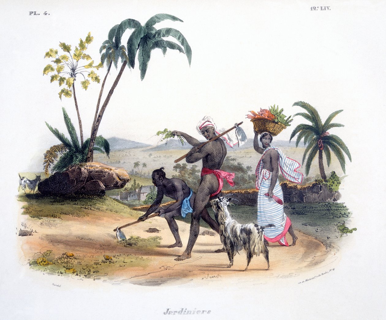 Trädgårdsmästare som odlar grönsaker, 1827-35 av M.E. Burnouf