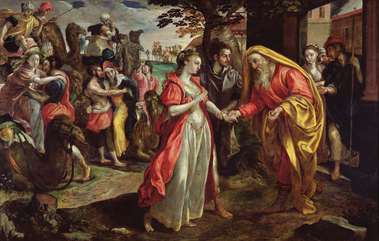 Rebecca Agreeing to Follow Eliezer, c.1562  av Maarten de Vos