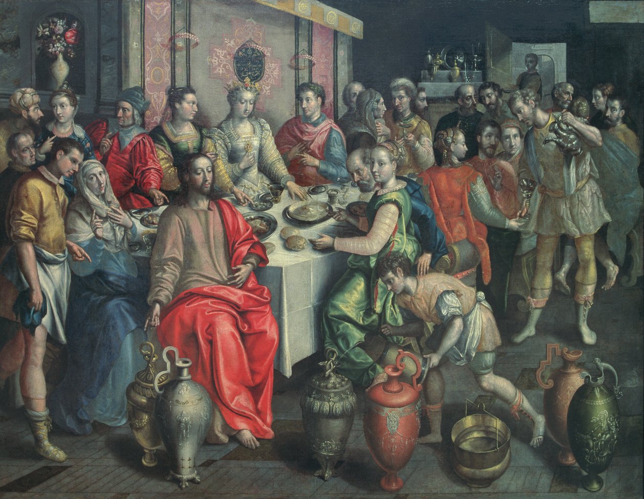 Giftermålet i Kana, 1597 av Maarten de studio of Vos