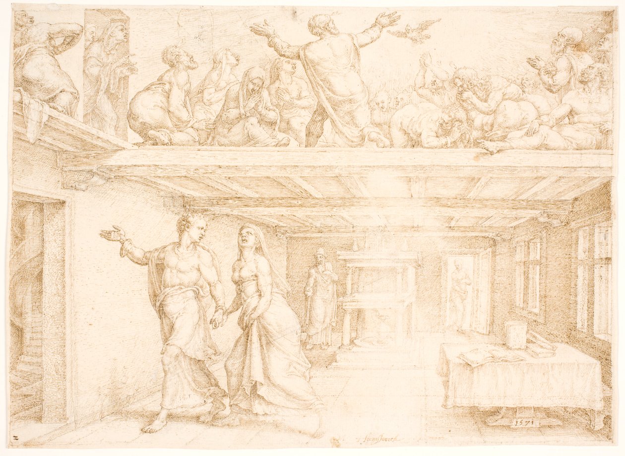 Den helige Andes utgjutelse på pingst av Maarten van Heemskerck