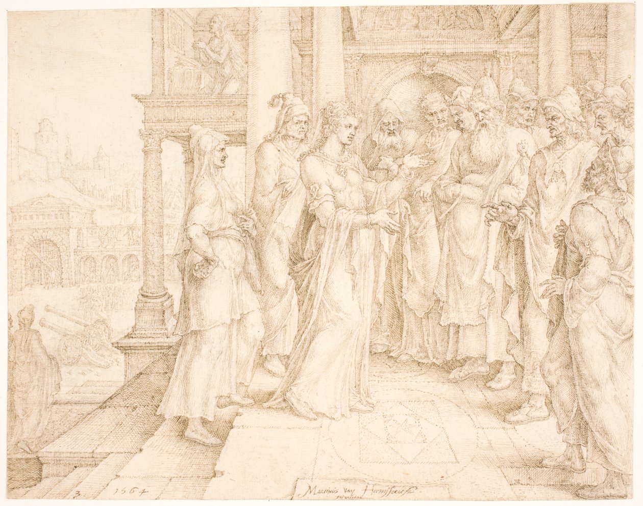 Judith tilltalar de gamla i Bethulia av Maarten van Heemskerck