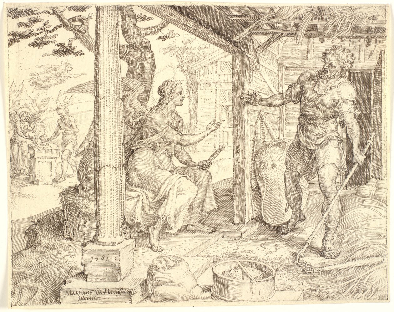 Ängeln visar sig för Gideon av Maarten van Heemskerck
