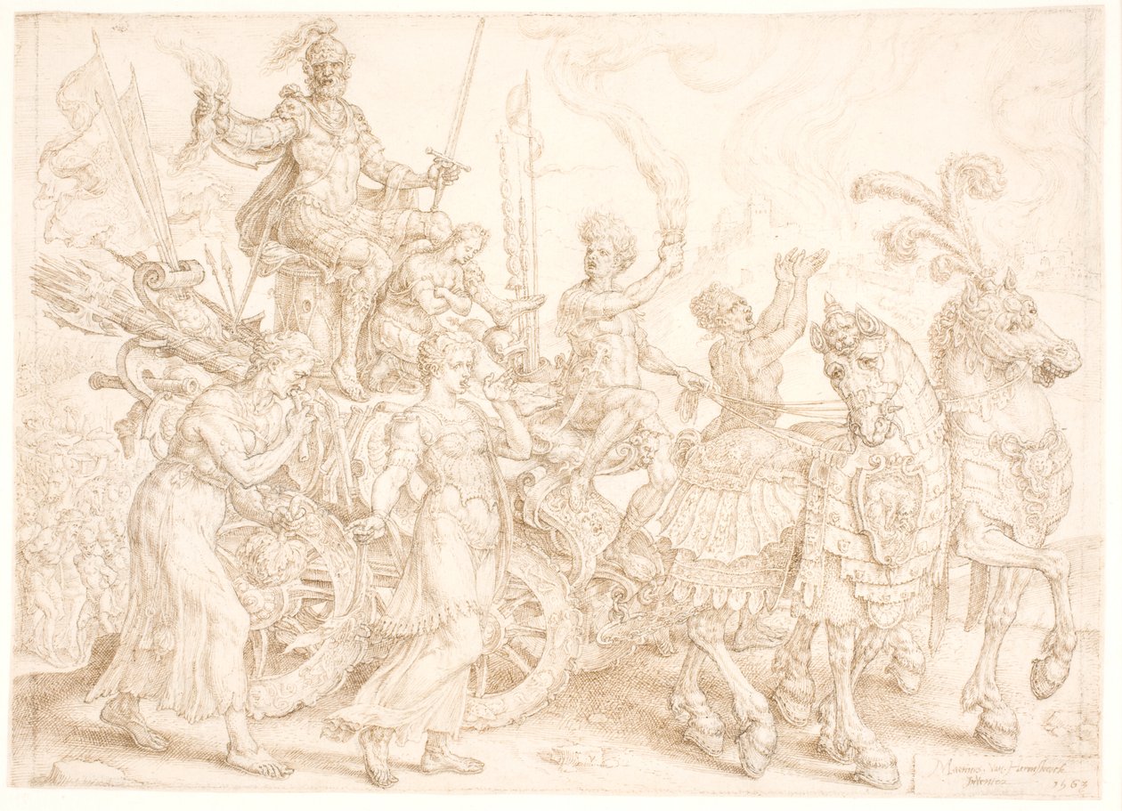 Triumfvagn. Bellum (krig) av Maarten van Heemskerck