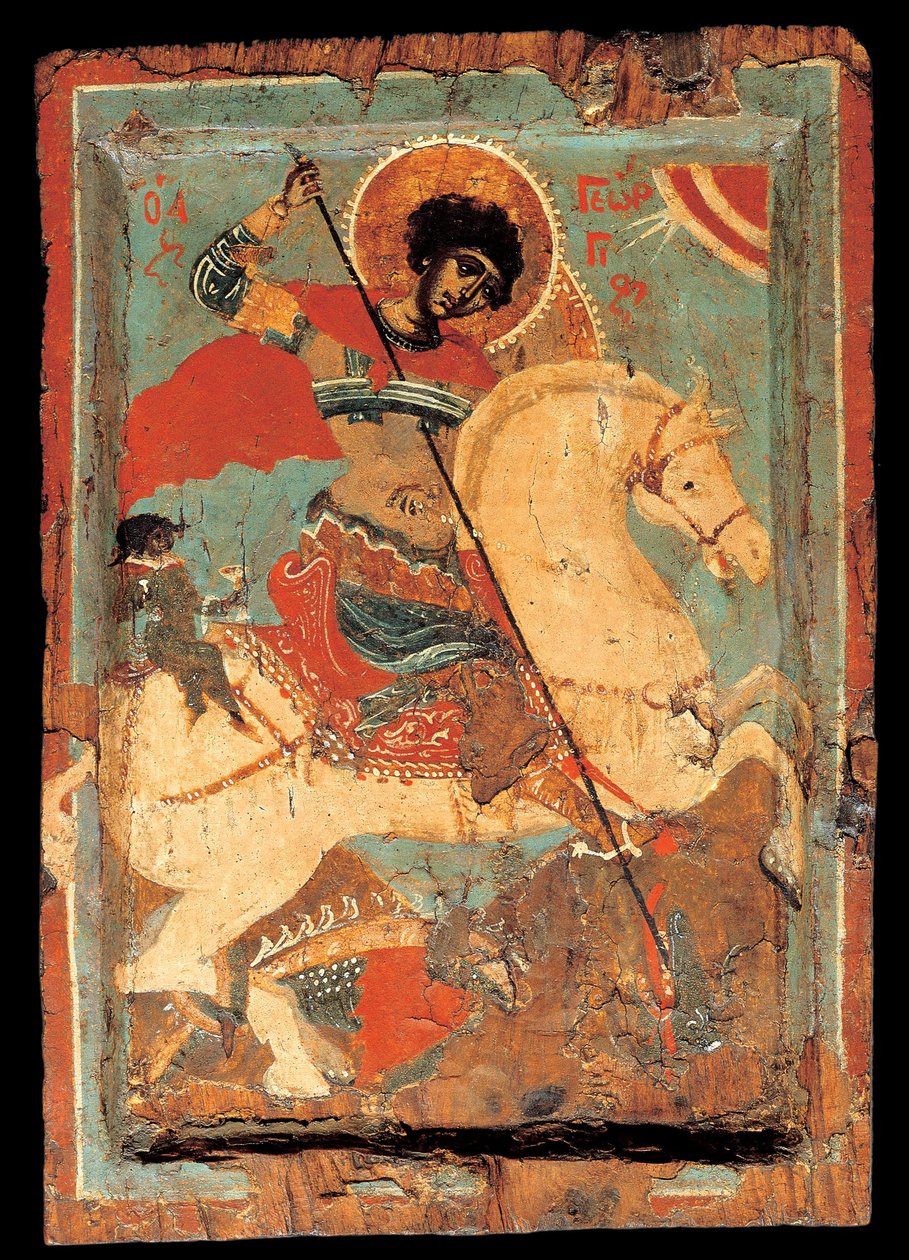 St George the dragon-slayer on horseback av Macedonian workshop