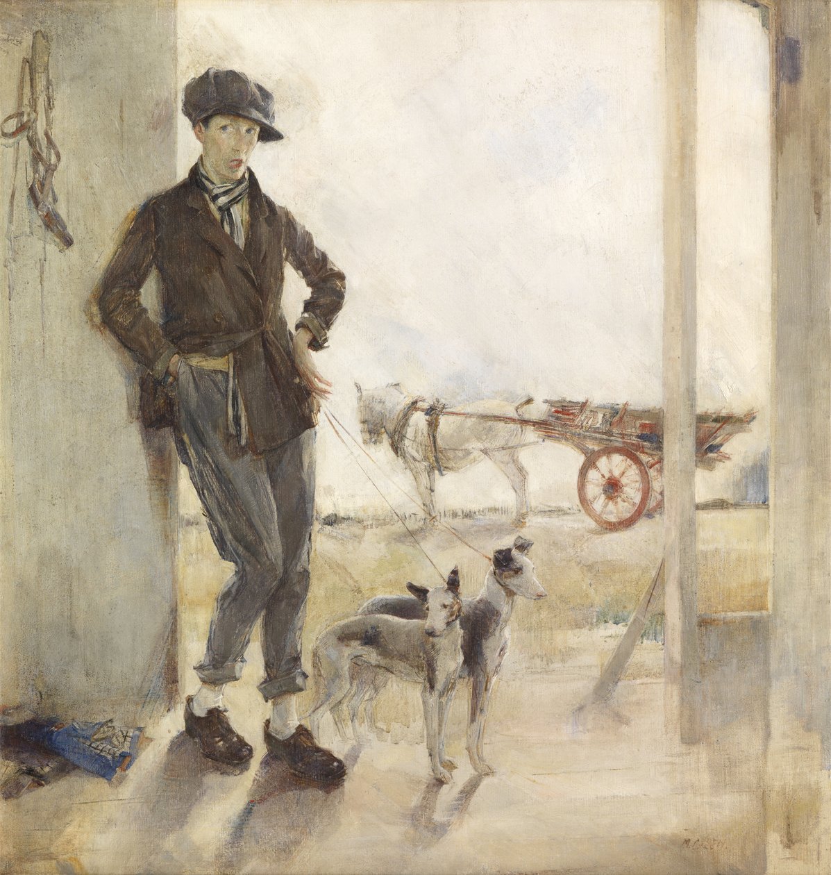 Coster with Dogs (olja på duk) av Madeline Emily Green