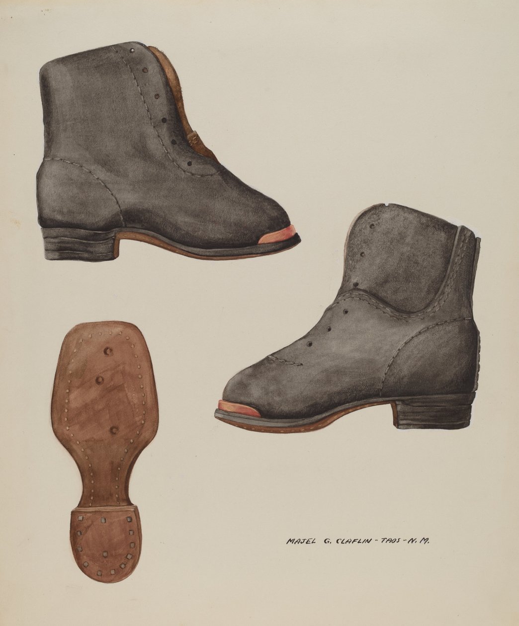 Koppartå barnsko, ca. 1937. av Majel G. Claflin
