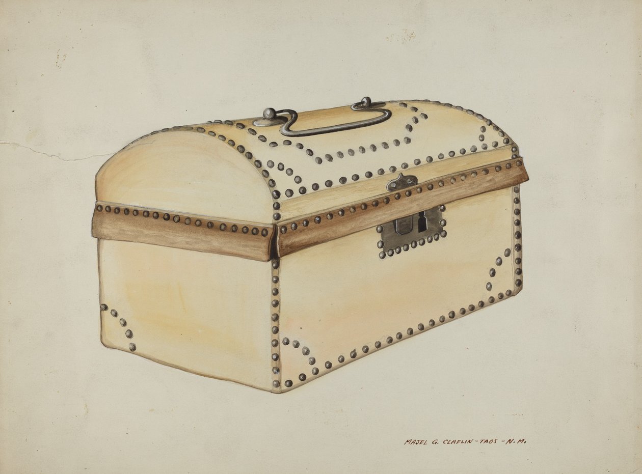 Läderklädd ask, ca. 1937. av Majel G. Claflin