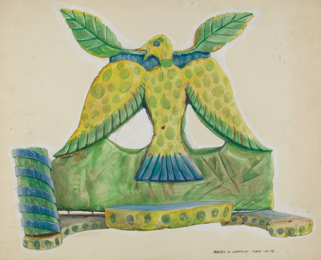 Målad trälampa, ca. 1939. av Majel G. Claflin