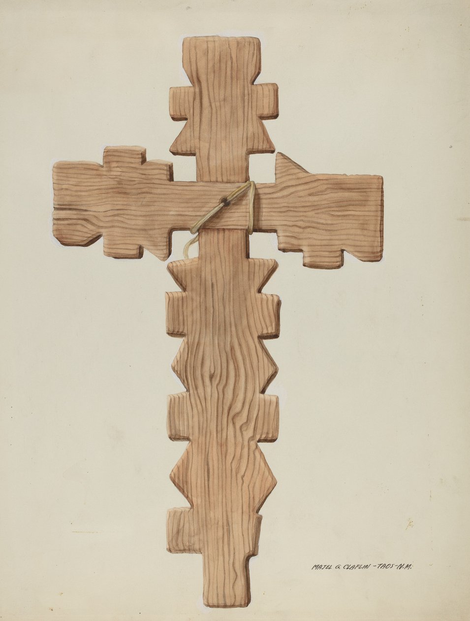 Penitente Cross, snidat trä, ca. 1937. av Majel G. Claflin