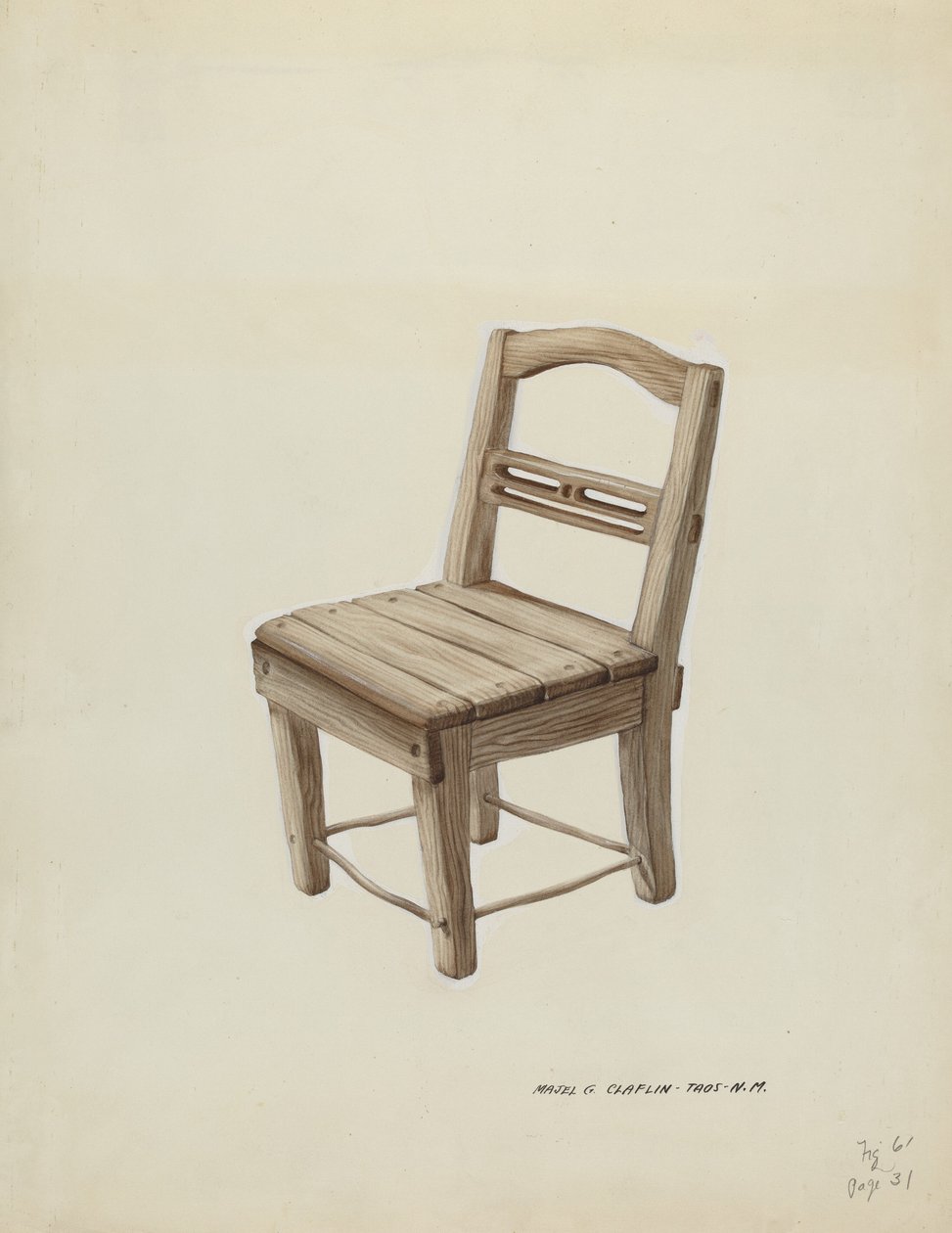 Liten trästol, ca. 1937. av Majel G. Claflin