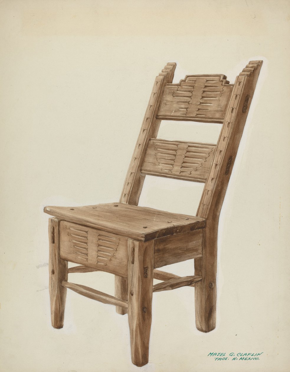 Trästol, ca. 1939. av Majel G. Claflin