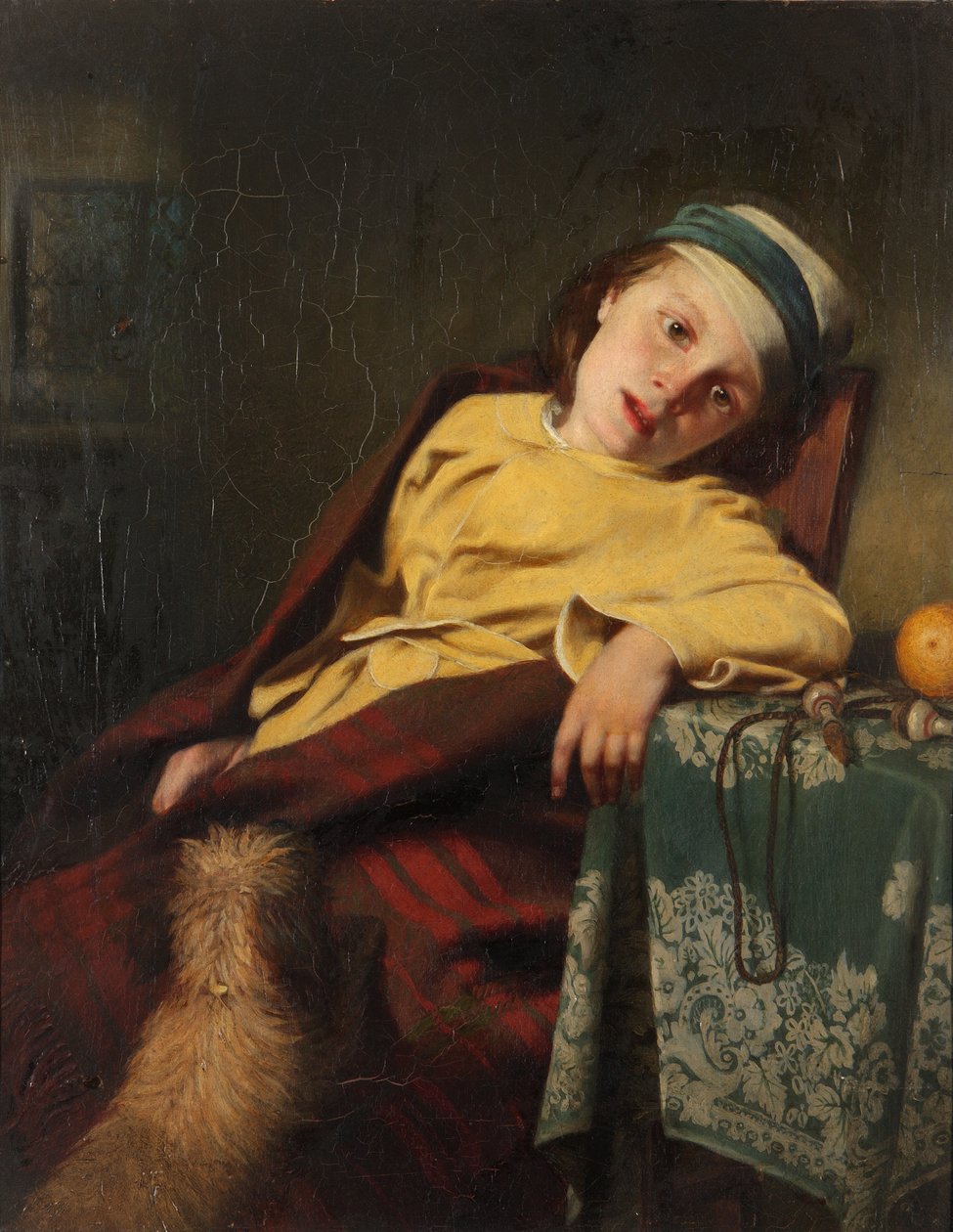 Sjukt barn med hund, 1857 av Malcom Steward