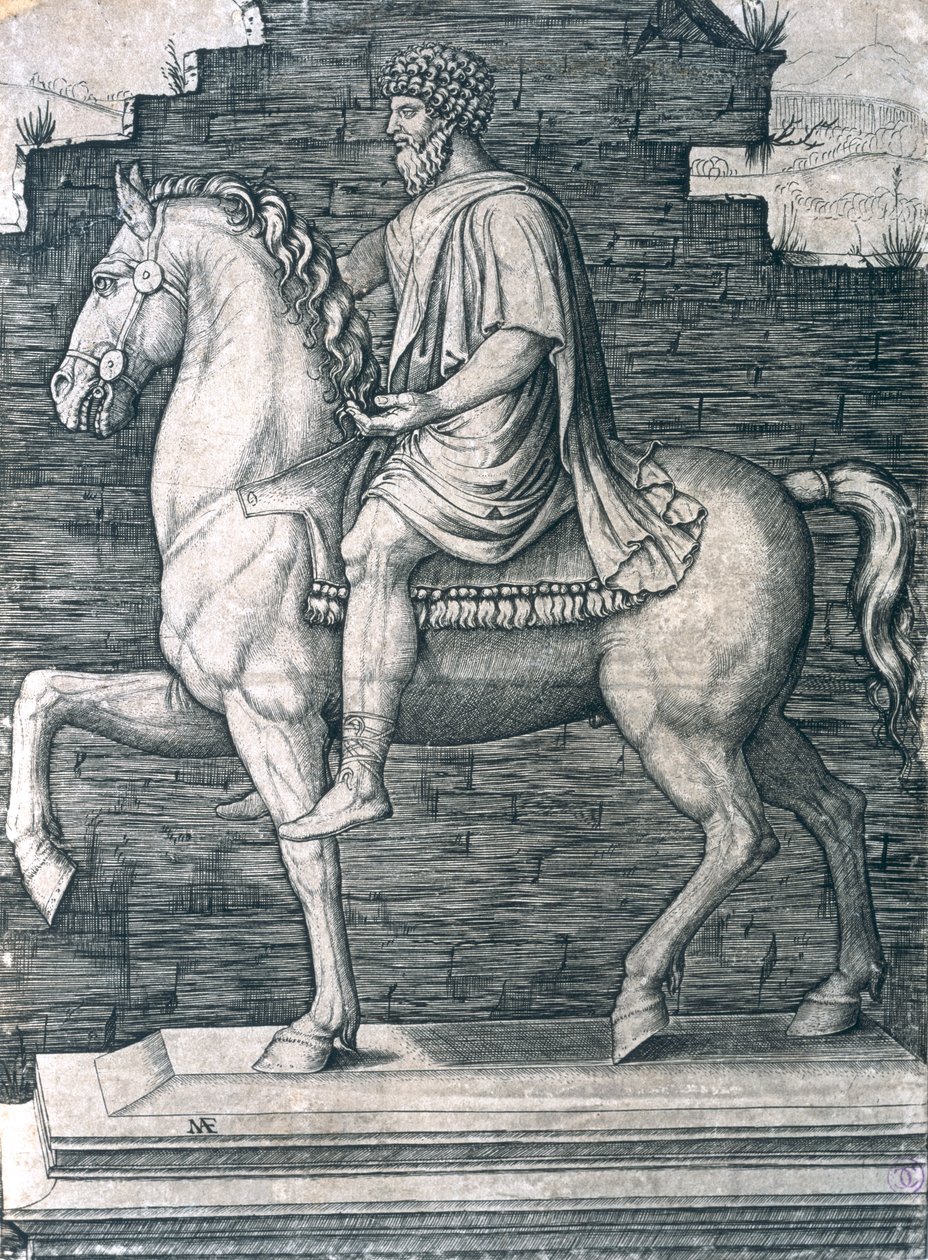 Ryttarstaty av Marcus Aurelius (121-180 e.Kr.) av Marcantonio Raimondi