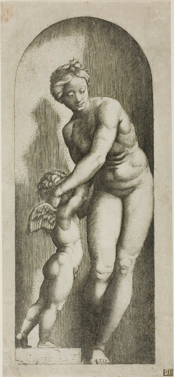 Venus och Amor av Marcantonio Raimondi