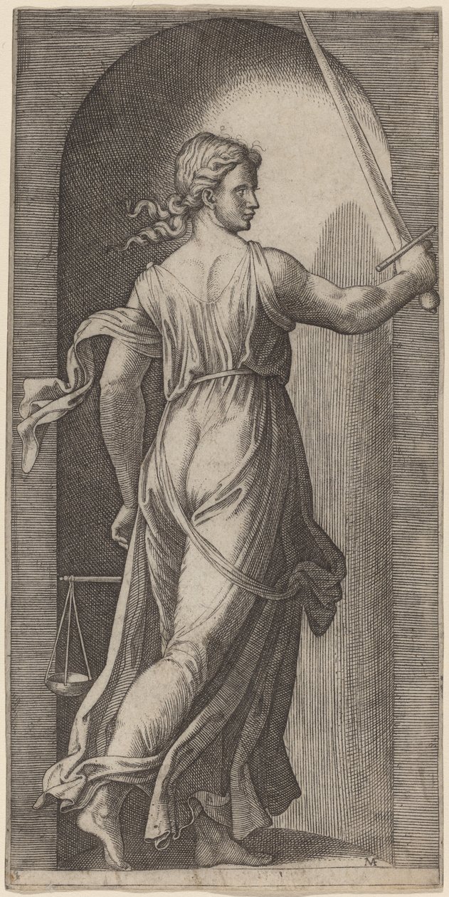 Rättvisa av Marcantonio Raimondi after Raphael
