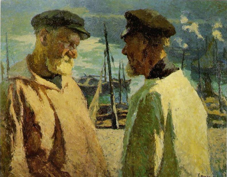 Pecheurs dans le port de Honfleur av Marcel Couchaux