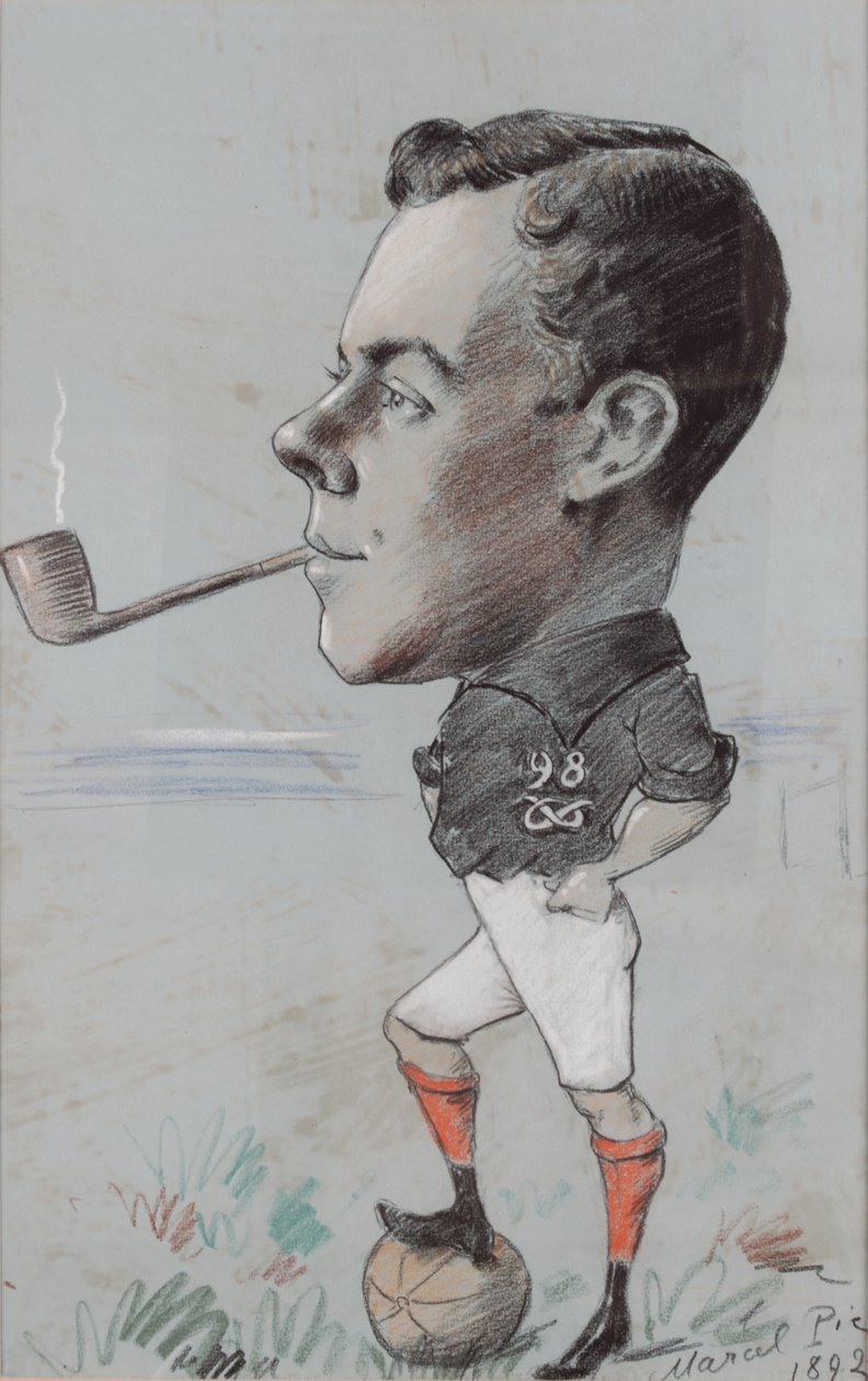 Pipe Smoking Footballer of the 98th North Staffordshire Regiment, 1892 (krita på papper) av Marcel Pic