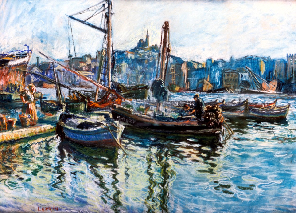 Hamnen i Marseille, c1920 av Marcel Leprin